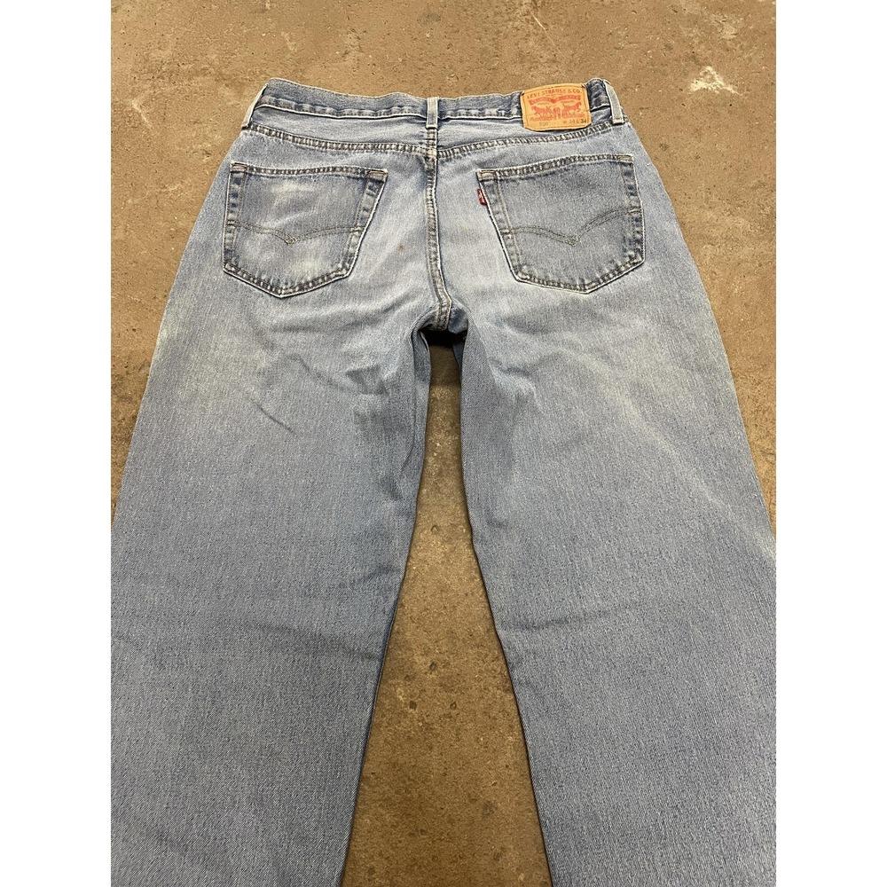 Levis 550 Jeans Mens 34x34 Light Wash Blue Relaxed Tapered Zip Fly Distressed - Picture 12 of 16